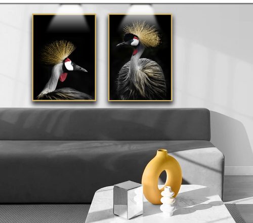 Jogo com 2 Quadros Decorativos Exclusivo Pássaro Grou