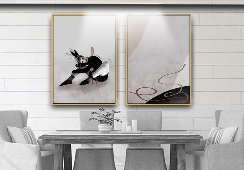 Jogo com 2 Quadros Decorativos Exclusivo Abstrato e Mulher Figurativa