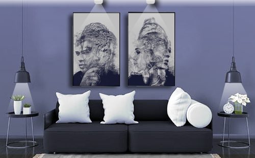 Jogo com 2 Quadros Decorativos Exclusivos Rosto Homem e Mulher Figurativos