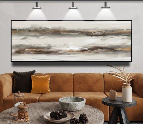 Quadro Decorativo Exclusivo Abstrato em Tons de Cinza e Amadeirado