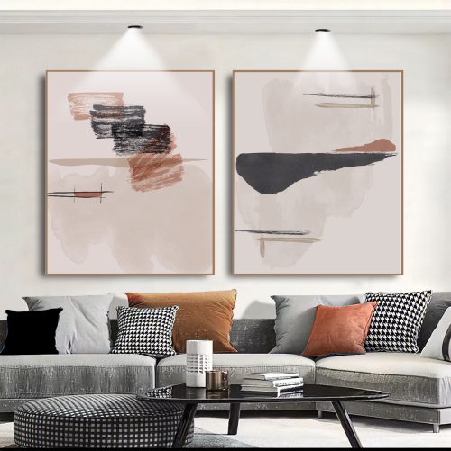 Jogo com 2 Quadros Decorativos Exclusivos Abstrato com Tons de Nude