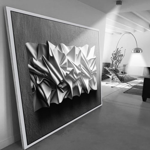Quadro Decorativo Exclusivo Abstrato Relevo Preto, Branco e Cinza