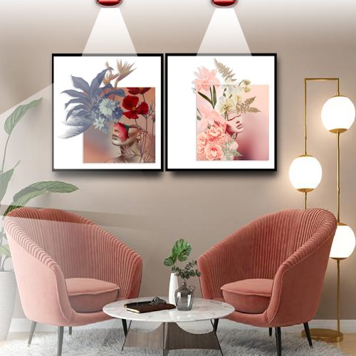 Jogo com 2 Quadros Composição Exclusiva Mulher Figurativa com Flores