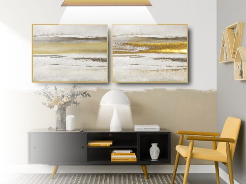 Jogo com 2 Quadros Composição Exclusiva Abstratos em tons neutros