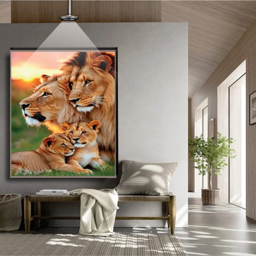 Quadro Decorativo Exclusivo Família de leões com 2 filhotes