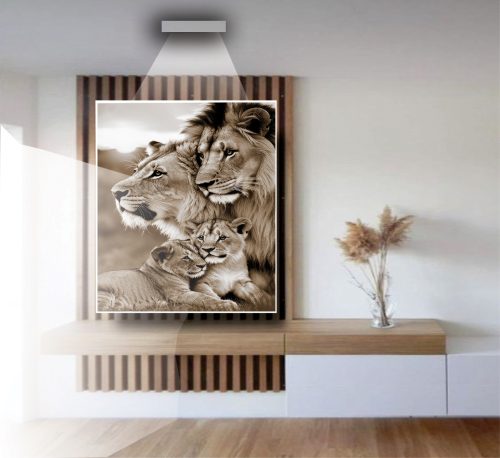 Quadro Decorativo Exclusivo Família de leões com 2 filhotes Cobre
