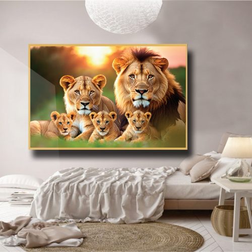Quadro Decorativo Exclusivo Família de leões com 3 filhotes