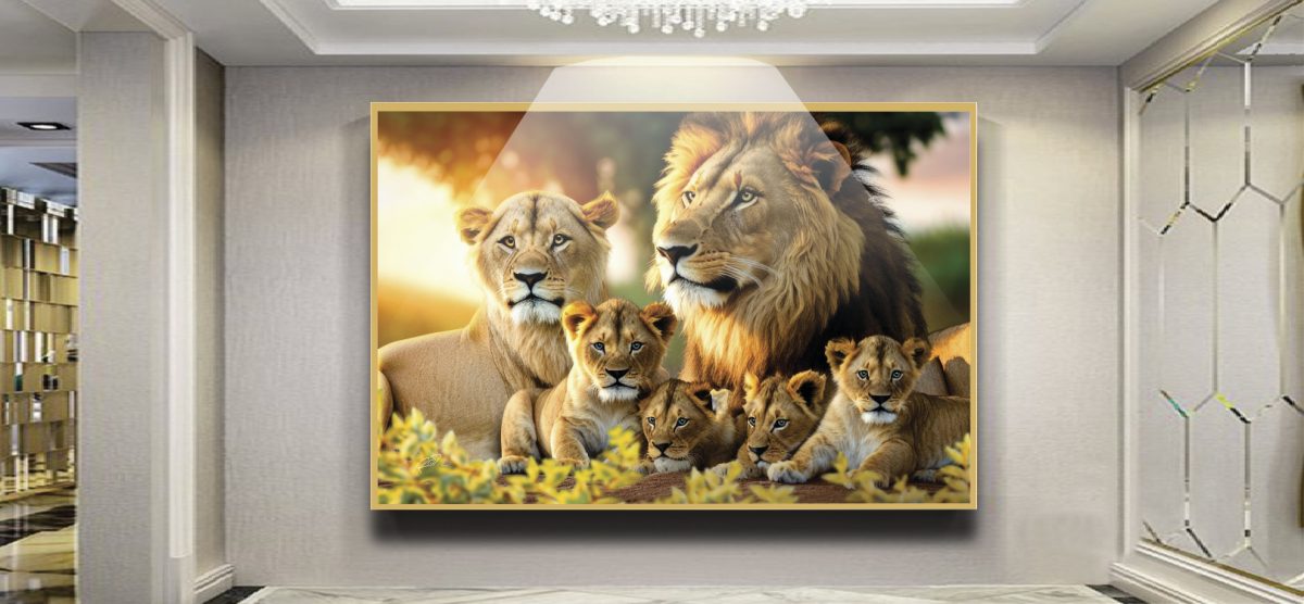 Quadro Decorativo Exclusivo Família de leões com 4 filhotes - Imagem 4