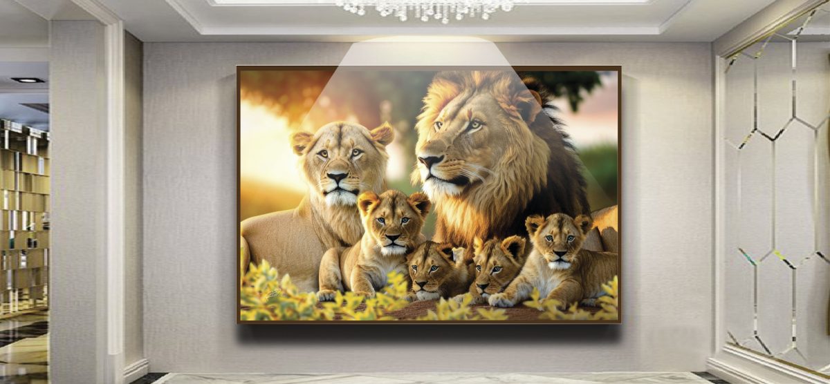 Quadro Decorativo Exclusivo Família de leões com 4 filhotes - Imagem 5