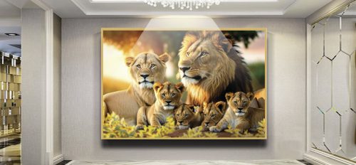 Quadro Decorativo Exclusivo Família de leões com 4 filhotes