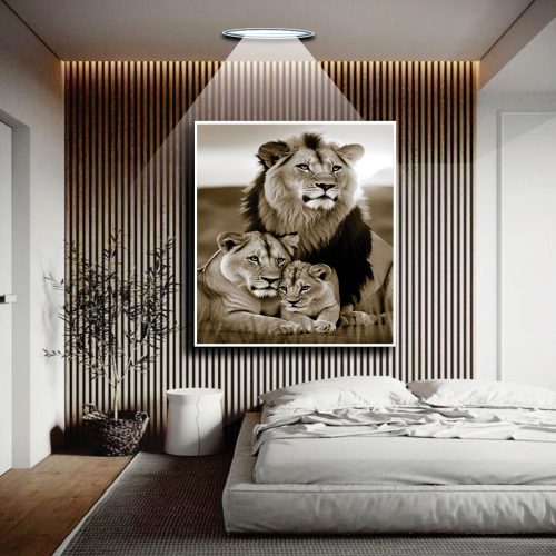 Quadro Decorativo Exclusivo Família de leões Preto e Branco