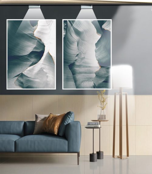 Jogo com 2 Quadros Composição Exclusiva Abstratos em tons de azul