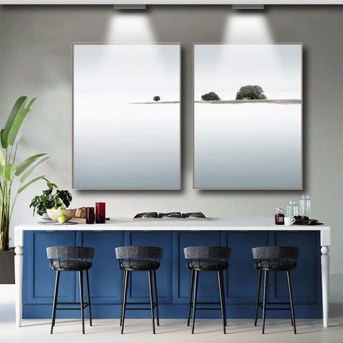 Jogo com 2 Quadros Decorativos Exclusivos Ilha com Árvores no Meio do Mar