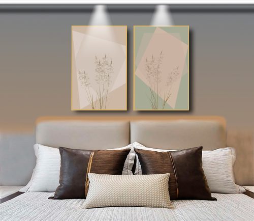 Jogo com 2 Quadros Decorativos Exclusivo Abstrato com Formas e Flores