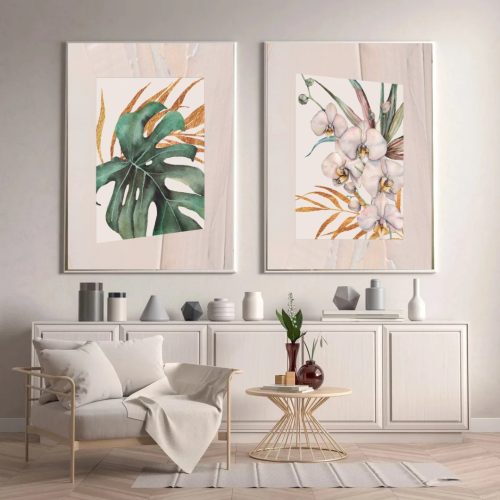 Jogo com 2 Quadros De Luxo Arte Floral com Detalhe Paspatur na Impressão