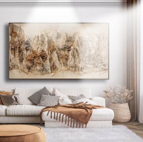 Quadro Decorativo Exclusivo Abstrato Efeito Relevos em Tons Terrosos