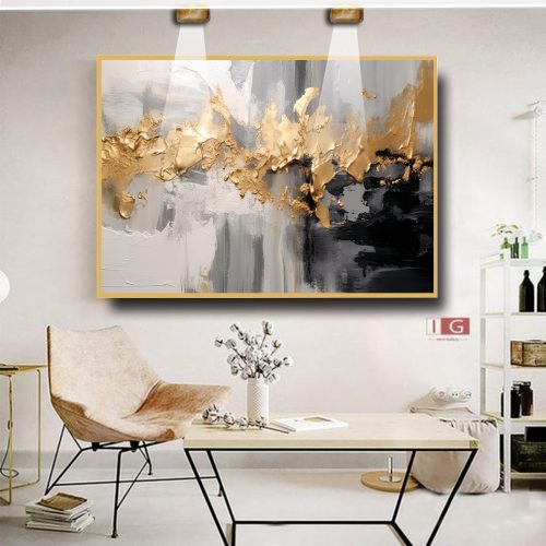 Quadro Decorativo Exclusivo Abstrato em tons Dourado e Preto