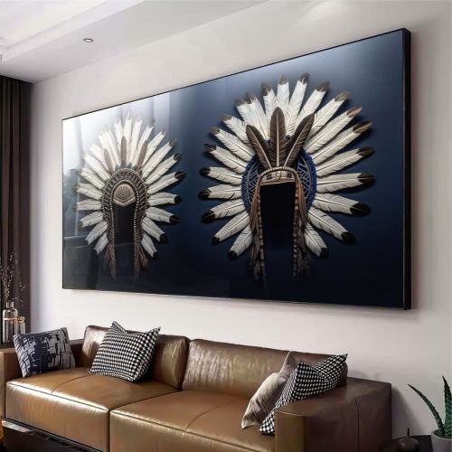 Quadro De Luxo Arte Figuratvia Cocar Com Fundo Azul