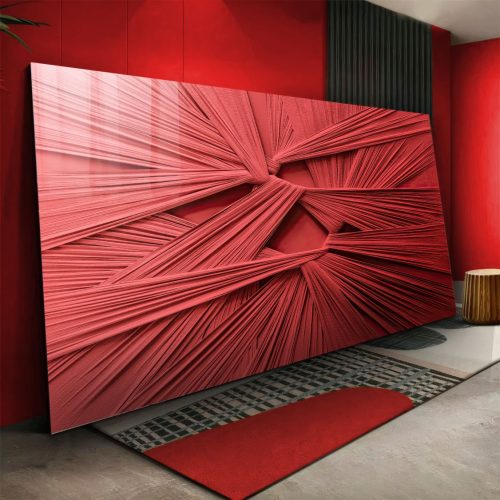 Quadro De Luxo Arte Abstrata Efeito Tecido Entrelaçado Vermelho