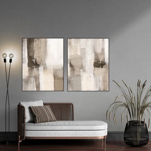 Jogo com 2 Quadros Decorativos Exclusivo Abstrato Tons Neutros