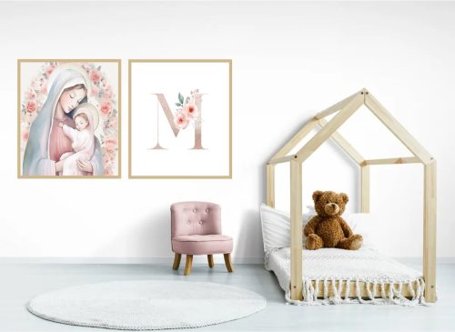 Jogo com 2 Quadros Decorativos Infantil Rosa com Letra Personalizada