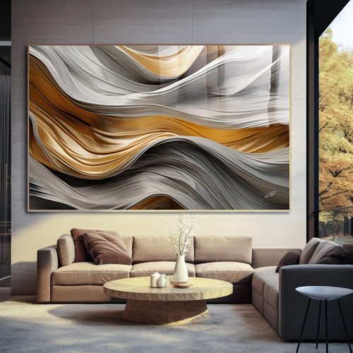 Quadro Decorativo Abstrato Ondas Efeito Metalizado