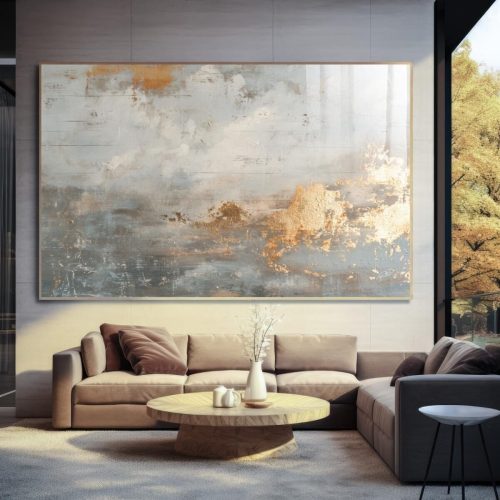 Quadro Decorativo Abstrato com Tons de Cinza e Dourado