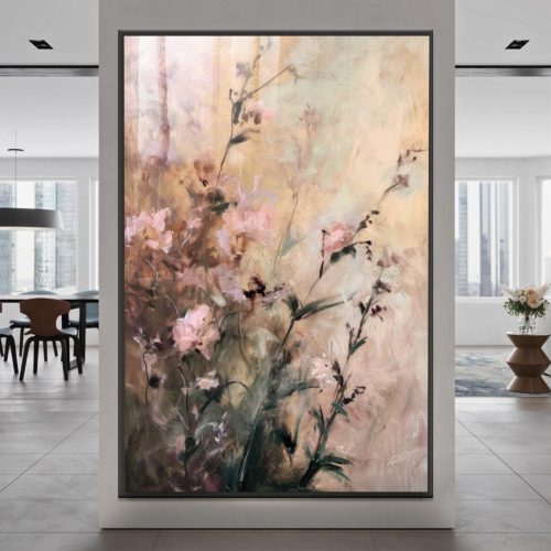 Quadro Decorativo Abstrato Floral com Tons Neutros