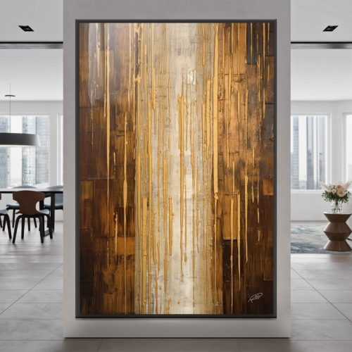 Quadro Decorativo Abstrato com Tons de Marrom e Dourado