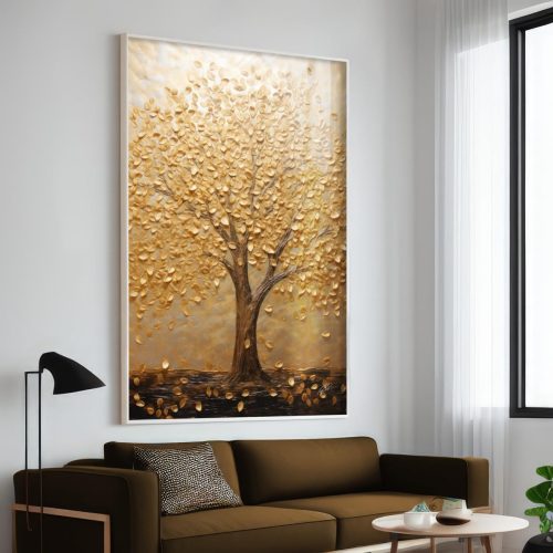 Quadro Decorativo Árvore com Folhas Douradas