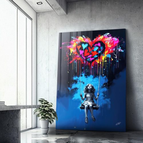 Quadro Decorativo Menina no Balança ao Fundo Azul
