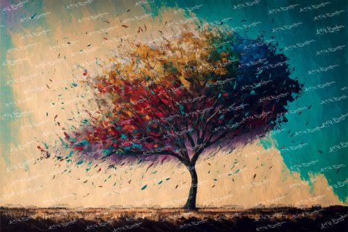 Quadro Decorativo Árvore com Folhas Coloridas