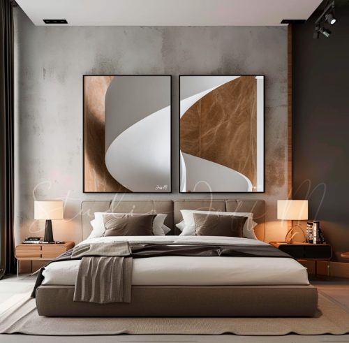 Jogo com 2 Quadros Decorativos Abstrato em Tons de Marrom e Cinza