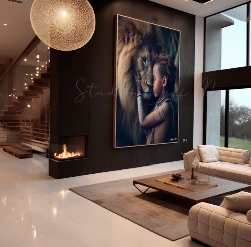 Quadro Decorativo Leão e Menino