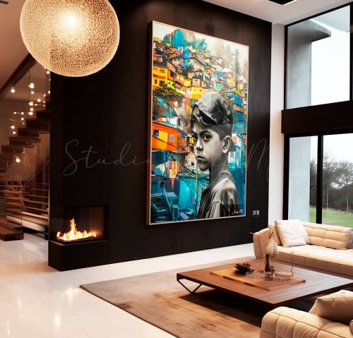 Quadro Decorativo Menino na Favela