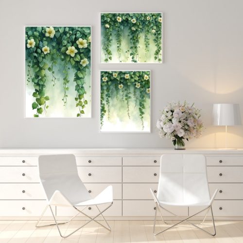 Jogo com 3 Quadros Decorativos Folhas e Flores