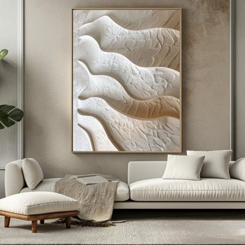 Quadro Decorativo Efeito Relevo em Tons Nude e Off White