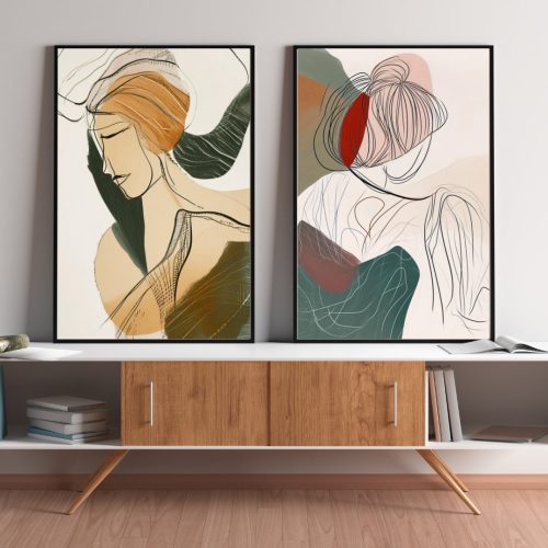 Jogo com 2 Quadros Decorativos Abstrato Figurativo