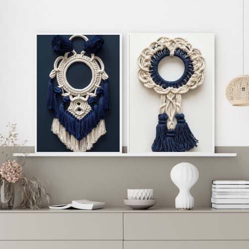 Jogo com 2 Quadros Decorativos Efeito Macramé