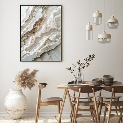 Quadro Decorativo Efeito Marmore em Branco e Off White