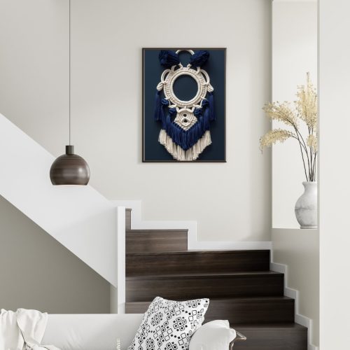 Quadro Decorativo Efeito Macramé ao Fundo Azul