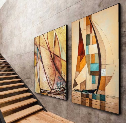 Jogo com 2 Quadros Decorativos Abstract Boat