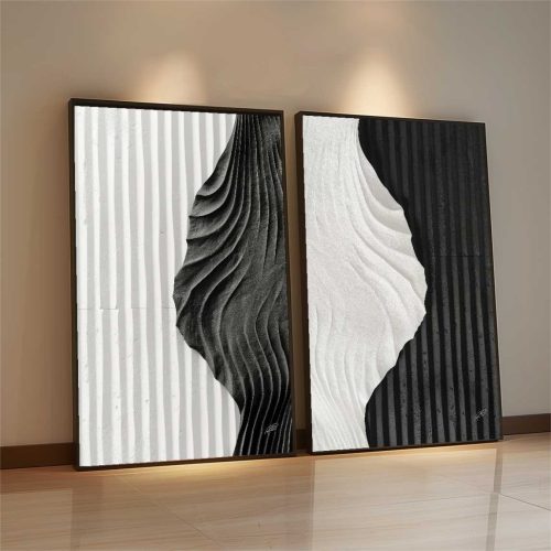 Jogo com 2 Quadros Decorativos Black and White com Efeito Relevo