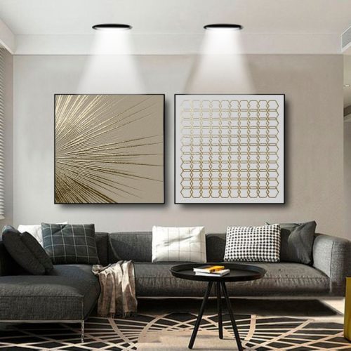 Jogo com 2 Quadros Decorativos Abstract White and Golden