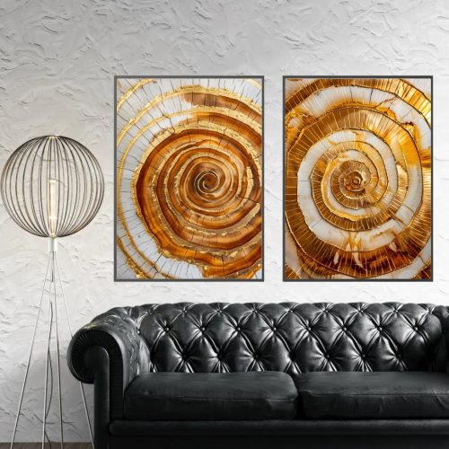 Jogo com 2 Quadros Decorativos Abstract Golden