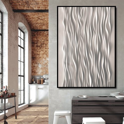 Quadro De Luxo Abstrato Off White com Efeito Arte em Relevo