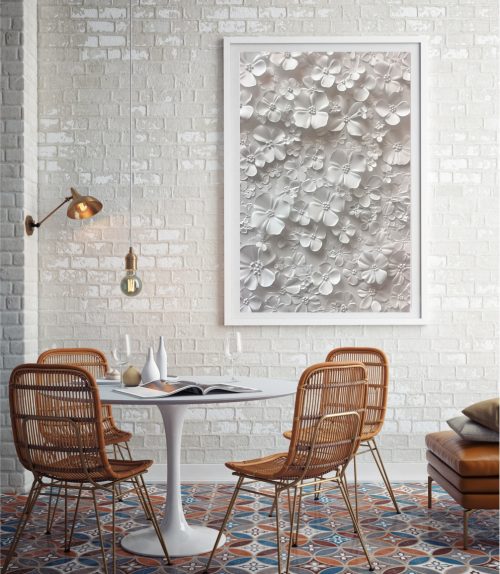 Quadro De Luxo Floral com Efeito Relevo Off White