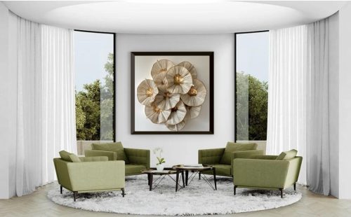 Quadro De Luxo Abstrato com Efeito 3D Cobre e Dourado