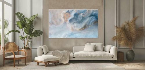Quadro De Luxo Abstrato em Tons de Azul e Nude