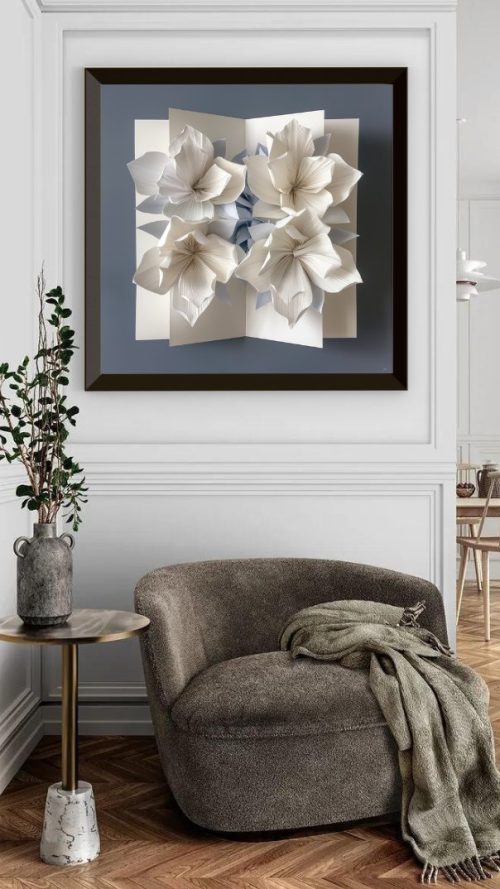 Quadro De Luxo Floral Off White com Efeito 3D